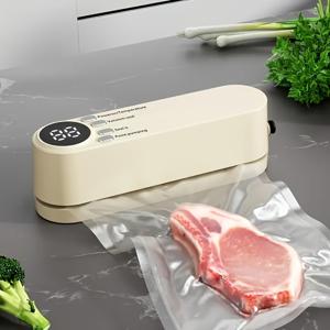 TEMU 디지털 디스플레이가 있는 컴팩트 USB 충전식 진공 밀봉 키트 - 빠른 밀봉, 펌프 및 공기 가방 포함, 식품 보존, 간식, 고기, 과일, 채소에 완벽 - 공간 절약 디자인, 36V, 식품 진공 밀봉기