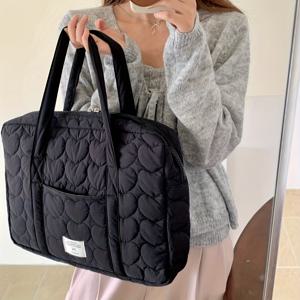TEMU 여성용 하트 패턴 랩탑백 - 소프트 파스텔 핑크, 우아한 블랙, 13-15.6인치 넉넘직 노트북 가방 (MacBook Air/Pro/PC 호환), 직장·학교·여행용, 스타일리시 토트백, 내구성 있는 원단, 다목적 캐리어, 테크 애호가 필수 아이템|태블릿PC|노트북파우치|노트북가방