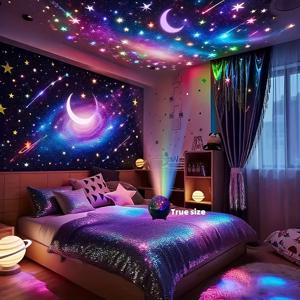 TEMU 1개 별과 달 프로젝션 LED 무드등 - USB 플러그인 침실용, 회전형 분위기 조명, Mood Lighting, 천체 장식, 가벼운 디자인, 플라스틱 소재, 홈데코 & 수면룸 액세서리|무드등