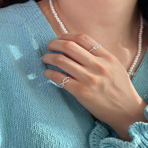 [겟미블링] [SILVER925] [2SET] Simple Wave+Ample Onyx Ring-Crystal