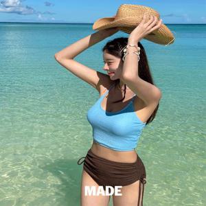 [MADE/크롭탑????] 키코 2pcs 비키니 U넥 스트랩 백라인 리본 하이웨스트 팬티 셔링 스트링 볼륨업 군살커버 체형커버 비키니 커버업