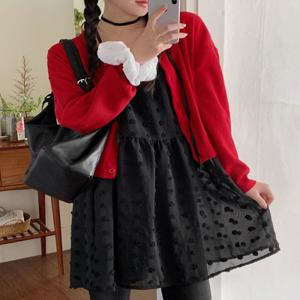 [스트랩세트/레이어드] 프레츠 시스루 뷔스티에 원피스 (44~66) (민소매원피스-미니원피스-슬리브리스원피스-레이어드원피스-셔링원피스-도트패턴원피스-나시원피스)