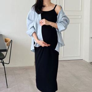 임부복 끈나시 골지 롱 원피스 임산부원피스 하객룩 오피스룩 만삭 드레스 임부복 태교여행 주수사진 레이어드