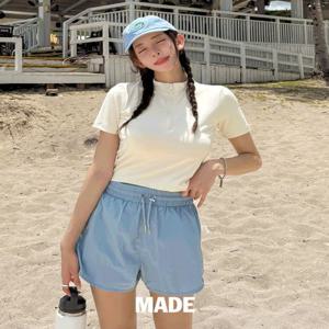 [MADE/44~77????] 예코 래쉬가드 체형커버 반팔 하프집업 크롭 래쉬가드 비치룩 운동룩 비키니 커버업