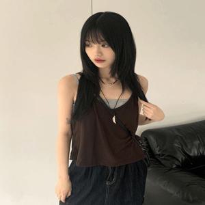 마야타 빈티지 홀터 끈 포인트 레이어드 나시 슬리브리스