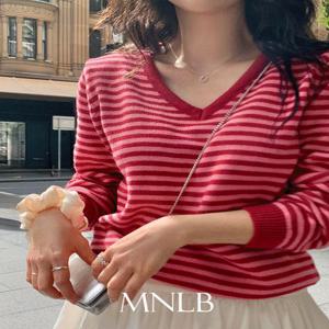 [단독] [가을????15%][1만장돌파][스트라이프니트/크롭니트/직진배송][MNLB] 캔디팝 데일리 스트라이프 소프트 니트 (브이넥/라운드넥)