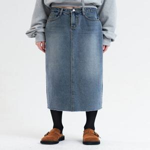 8188 뒷트임 컷팅 중청 데님 롱스커트