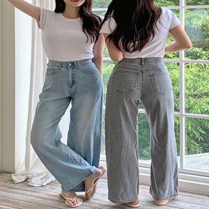 [2천장 돌파✨] [숏/기본/롱][-5˚C쿨링감] 키시얼 썸머 스판 쿨링 밴딩 와이드 데님 팬츠 청바지(여름-데일리룩-데이트룩-출근룩-코지룩-빅사이즈-34사이즈-자체제작-와이드핏)