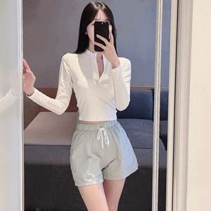 [신상할인✨] 3PS 심플 뮤즈 반집업 크롭 래쉬가드 수영복+파스텔 워터팬츠 여름바지 SET (빅사이즈/체형커버/뱃살커버/여리여리/임산부/바캉스/풀빌라/휴양지/여름/여행/휴가)