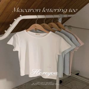 후기극찬/주문폭주????[here you] 마카롱 레터링 반팔 tee - 4color (날씬핏/여름반팔/이너티/자수/히얼유/데일리/파스텔)