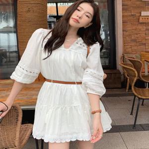 벨트증정????★플라워코 미니원피스 드레스★레이어드/화이트/리본원피스/뷔스티에/2부드레스/셀프웨딩/웨딩스냅/하객룩/롱슬리브/휴양지/연주원피스/캠퍼스룩/개강룩/여행룩/파티룩/돌잔치