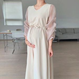 ????자체제작????아벨 오간자 브이넥 임산부원피스 만삭촬영 주수 돌잔치 셀프웨딩드레스
