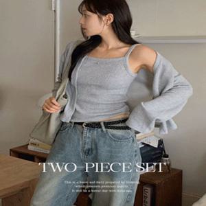 [부유방쏙✨/여리핏][MADE] 플로비 골지 니트 긴팔가디건+슬리브리스 세트(44~110) (빅사이즈나시-빅사이즈가디건-레이어드가디건-레이어드나시-부유방커버나시-슬림핏나시-골지나시-레이어드룩)
