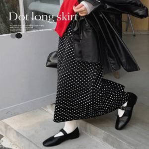 리튼 도트 밴딩 트임 롱스커트 (44~66) (도트치마-땡땡이치마-니트롱치마-밴딩스커트-밴딩치마-뒷트임스커트-트임치마-H라인)