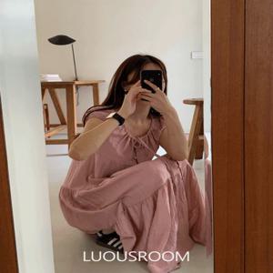 피치 여름 소매퍼프 레이어드 하객룩 롱 원피스(2color) 레이어드원피스/여름하객룩/하객룩원피스/롱원피스/직잭10주년/블라우스/나시/블라우스/나시원피스/오버핏반팔/휴양지원피스/여
