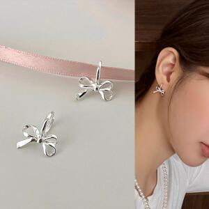 실버 리본 원터치 링 여름 귀걸이 (925silver)
