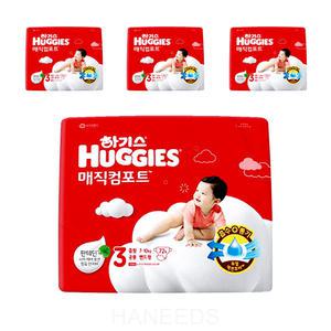 2024 하기스 매직컴포트 밴드형 3단계 공용 72매X4팩 중형 아기 기저귀 흡수력과 통기성의 듀얼매직