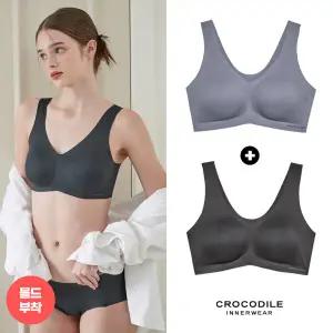 [크로커다일 언더웨어]라이크라 쉘론 몰드부착 V넥 감탄브라 2종 마린블루+블랙 CDWBR4O2324