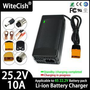 25.2V 5A 10A 리튬이온 고속 충전기 6S 21.6V 리튬 충전 공구 배터리 DC XT60 커넥터 입력 100-240V