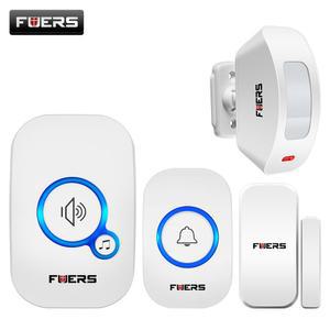 센서 벨 동작 감지 노래방 차임벨 손님 FUERS 무선 초인종 홈 보안 PIR 모션 웰컴 차임 도어 사운드 알람 32 곡 스마트 링 터치 버튼