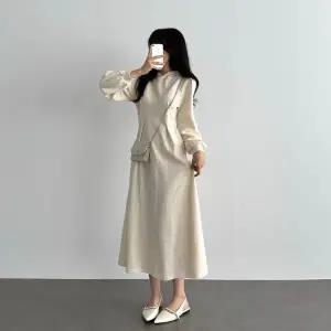[하프클럽/이버유]가을 후드원피스 빅사이즈 롱 허리밴딩 핀턱 H라인 캐주얼 부드러운 원피스