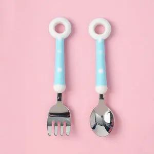 유아 용 도넛 수저 포크 세트 어린이 숟가락 블루