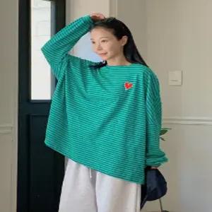 하트 단가라 오버핏 긴팔 티셔츠 (4color)
