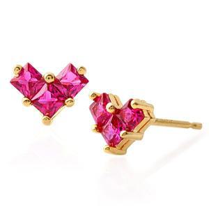 [메리그린]14K GF 골드필드 핀 하트큐빅 귀걸이 블루밍 핑크