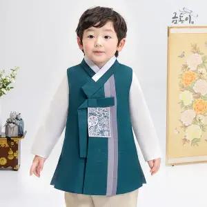 [보리보리/금동이한복]남청록투톤주름 아동한복 남아한복