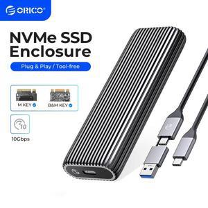 ORICO 도구가 필요 없는 알루미늄 M2 NVMe SSD 인클로저, 10Gbps PCIe C 타입 케이스 키 솔리드 스테이트