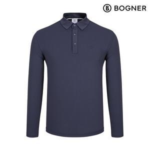 [보그너] 남성 긴팔 에리형 조직감 티셔츠 NAVY