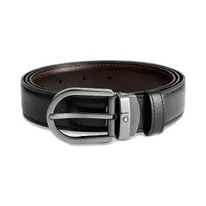 [몽블랑] 홀스 슈 버클 30mm 리버시블 레더 벨트 블랙 브라운 128803 BLACK