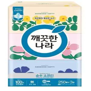 깨끗한나라 순수 소프티 천연펄프 미용티슈 2겹 250매 24개