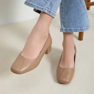 천연소가죽 르엔 스퀘어토 단화 3.5cm