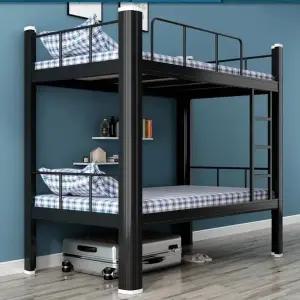 이층 침대 성인용 블랙(매트리스 기숙사 벙커 200x90x180 원룸 철제 프레임 숙소 포