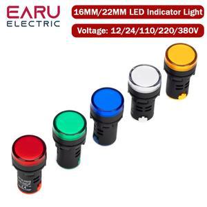 16MM 22MM LED 전원 전자 표시등 파일럿 신호등 AC 12V 24V 110V 220V 380V 빨강 초록 노랑 파랑 흰색 패널