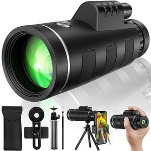 스마트폰 어댑터가 장착된 40x60 HD 단안 망원경, 조류 관찰, 하이킹, 캠핑, 여행 및 야외 모험을 위한 고출력 휴대용 망원경