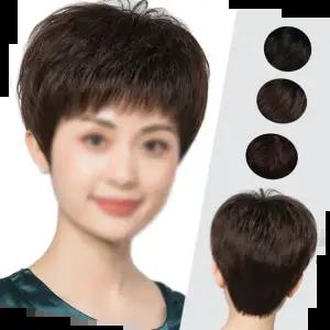 모자 키밍 중년여성 인모 통가발 짧은가발 자연스러운 패션