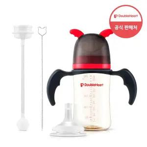[더블하트] 모유실감 3세대 PPSU 240ml 베이직(젖꼭지포함)+리틀데몬 후드캡 핸들+빨대꼭지+추빨대
