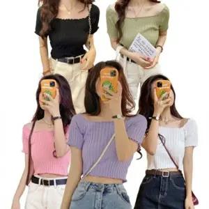 쫀쫀 원단 캐주얼 데일리룩 스모크 밴딩 여자 크롭탑 크롭티 나시 배꼽티 반팔 스포츠