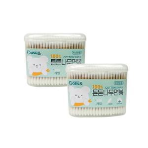 [잡동산이]이지앤 튼튼나무면봉 350P(원통)-2개 나무면봉 멸균 유아 고급면봉 원통면봉