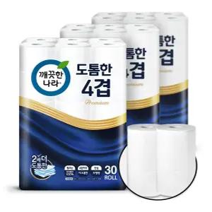 깨끗한나라 도톰한 4겹 화장지 25m 30롤 3팩 + 키친타올 100매 2롤