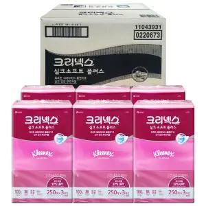 크리넥스 각티슈 실크소프트 미용티슈 250매 3개입x6개(총18각)