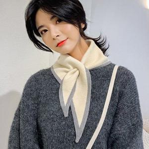 [기타]삼각숄 배색테두리 레이어드 미니머플러 니트스카프