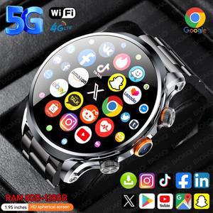 5G/4G 스마트 워치 1.95인치 AMOLED 8GB+128GB RAM 500W 카메라 GPS WIFI Google 앱 다운로드 심박수 Smart