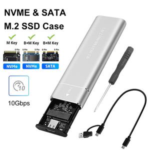 ssd외장하드케이스 M2 SSD 케이스 듀얼 프로토콜 NVMe SATA 인클로저 어댑터 USB 3.1 C 타입 외장 M.2 M 키