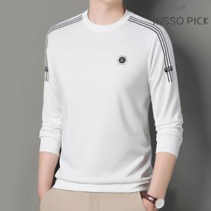 인쏘픽 라운드 긴팔티 봄가을용 베이직 흰색 남자 롱슬리브