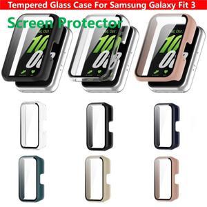 Galaxy Fit 3 용 강화 유리 케이스 Samrt 시계 스트랩 풀 커버리지 범퍼 보호 커버 화면