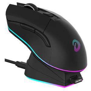 충전 도크 충전식 RGB, 12K DPI, 7개의 프로그래머블 버튼이 있는 DAREU EM901X 무선 게이밍 마우스 PC 노트북 맥용 고정밀 센서 [300IPS] [1000Hz]