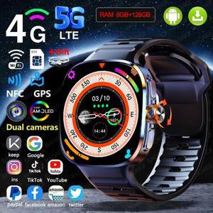 5G/4G 전체 Netcom 8GB+128GB RAM 스마트 시계 2.4인치 720*720 AMOLED 2100mah 배터리 1000W 카메라 GPS W